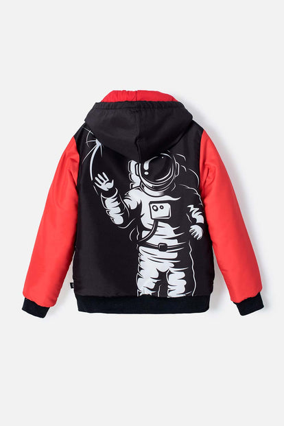 CHAQUETA DE LA NASA CON CAPUCHA NEGRA Y ROJA PARA NIÑO