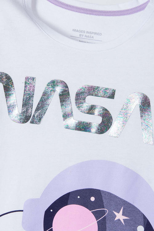 CAMISETA DE LA NASA BLANCA MANGA CORTA PARA NIÑA