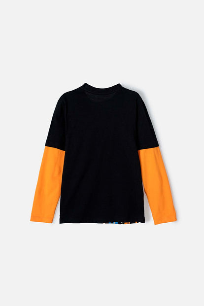 CAMISETA DE LA NASA NEGRA Y NARANJA MANGA LARGA PARA NIÑO