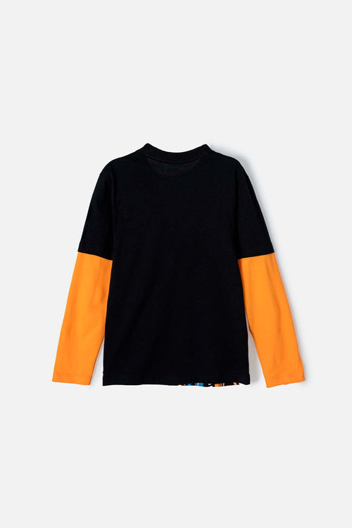 CAMISETA DE LA NASA NEGRA Y NARANJA MANGA LARGA PARA NIÑO