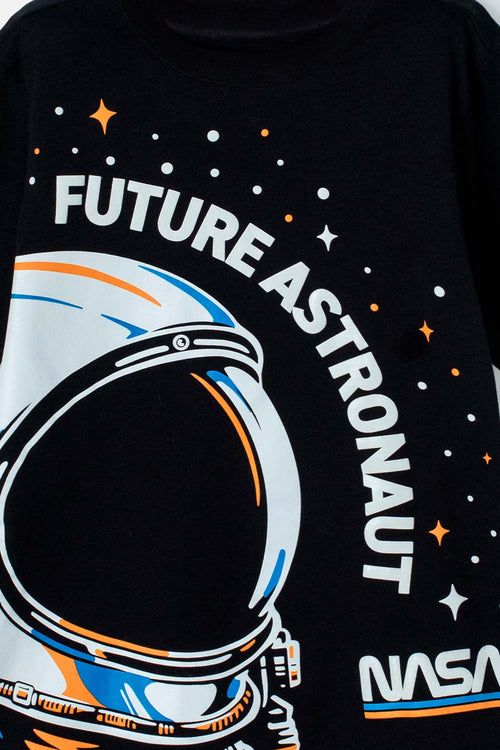 CAMISETA DE LA NASA NEGRA Y NARANJA MANGA LARGA PARA NIÑO