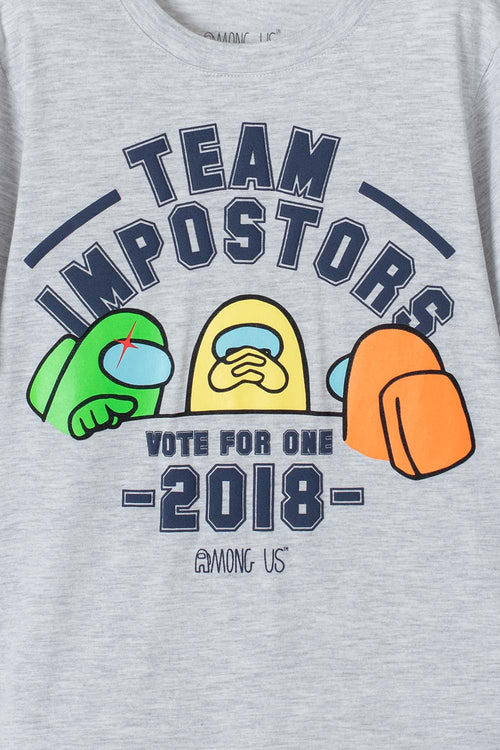 CAMISETA DE AMONG US MANGA CORTA GRIS JASPE PARA NIÑO
