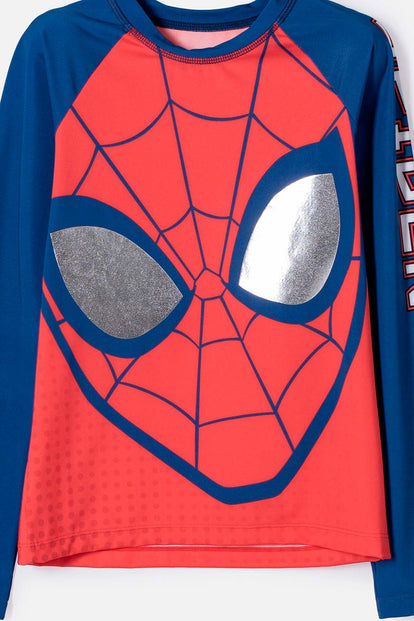 CONJUNTO DE BAÑO DE SPIDER-MAN MANGA LARGA ROJO Y AZUL PARA NIÑO
