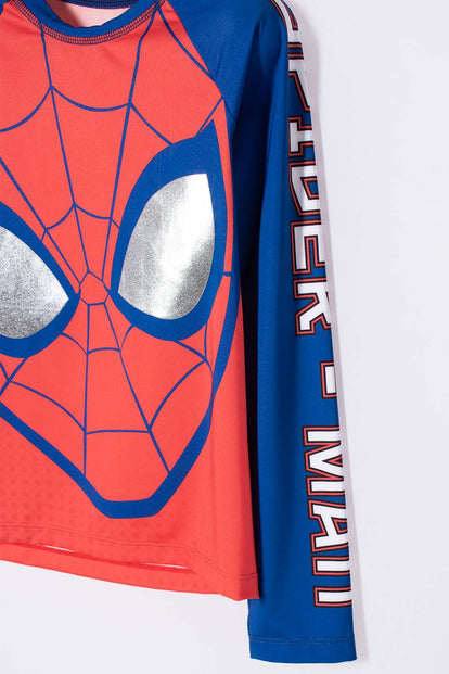 CONJUNTO DE BAÑO DE SPIDER-MAN MANGA LARGA ROJO Y AZUL PARA NIÑO