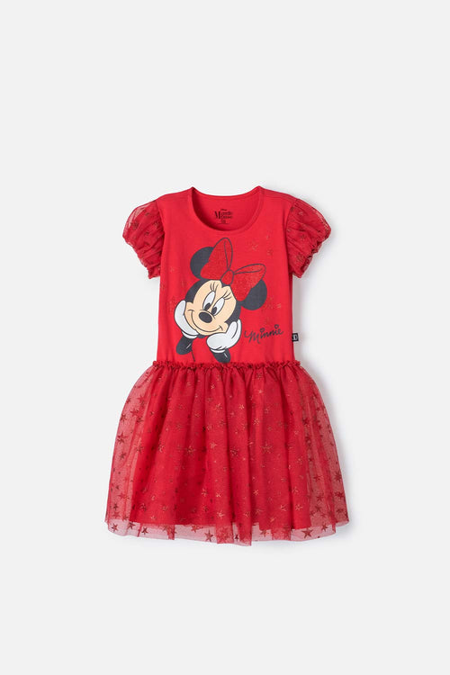 VESTIDO DE MINNIE MOUSE CON TULL ROJO PARA NIÑA
