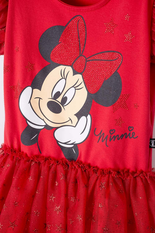 VESTIDO DE MINNIE MOUSE CON TULL ROJO PARA NIÑA