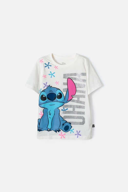 CAMISETA DE STITCH MARFIL DE MANGA CORTA PARA NIÑA