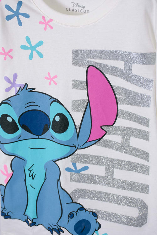 CAMISETA DE STITCH MARFIL DE MANGA CORTA PARA NIÑA