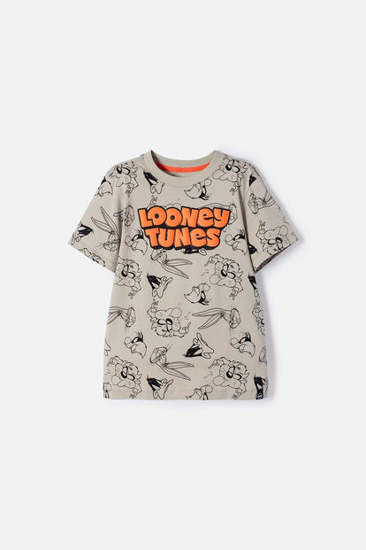 CAMISETA DE LOONEY TUNES MANGA CORTA VERDE OLIVA PARA NIÑO