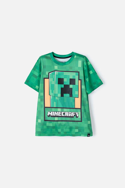 CAMISETA DE MINECRAFT VERDE ESTAMPADA PARA NIÑO