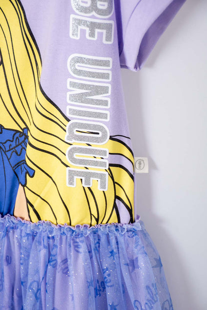 VESTIDO DE BARBIE MANGA CORTA LILA PARA NIÑA