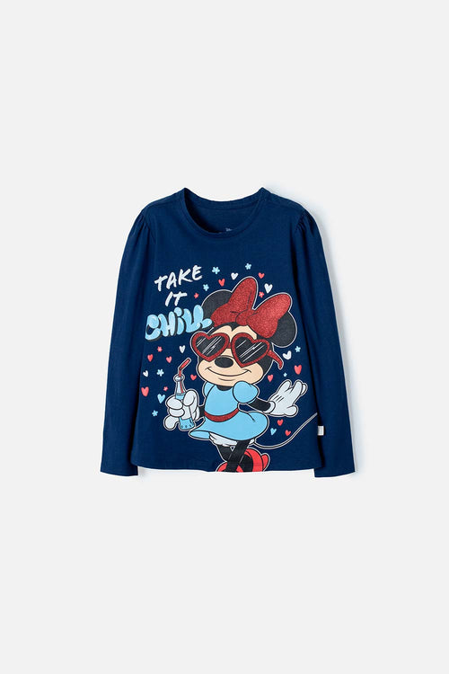 CAMISETA DE MINNIE MANGA LARGA AZUL PARA NIÑA