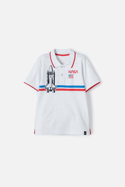 CAMISETA TIPO POLO DE LA NASA BLANCA PARA NIÑO