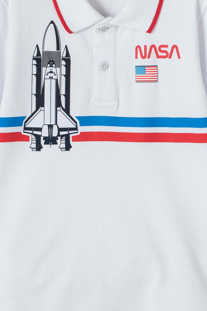CAMISETA TIPO POLO DE LA NASA BLANCA PARA NIÑO