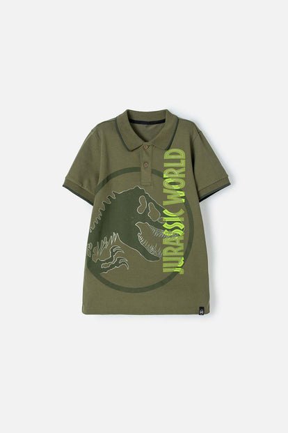 CAMISETA TIPO POLO JURASSIC WORLD VERDE PARA NIÑO