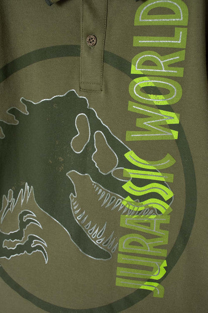 CAMISETA TIPO POLO JURASSIC WORLD VERDE PARA NIÑO