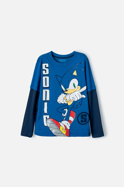 CAMISETA MODERN SONIC MANGA LARGA AZUL PARA NIÑO