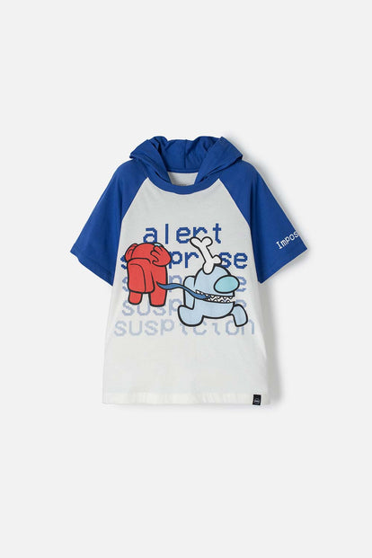 CAMISETA AMONG US MANGA CORTA MARFIL Y AZUL PARA TEENS NIÑO