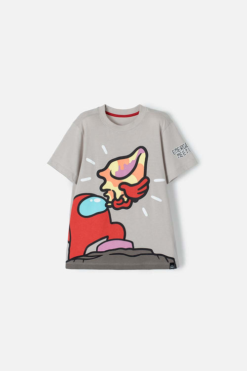 CAMISETA DE AMONG US MANGA CORTA GRIS PARA TEENS NIÑO