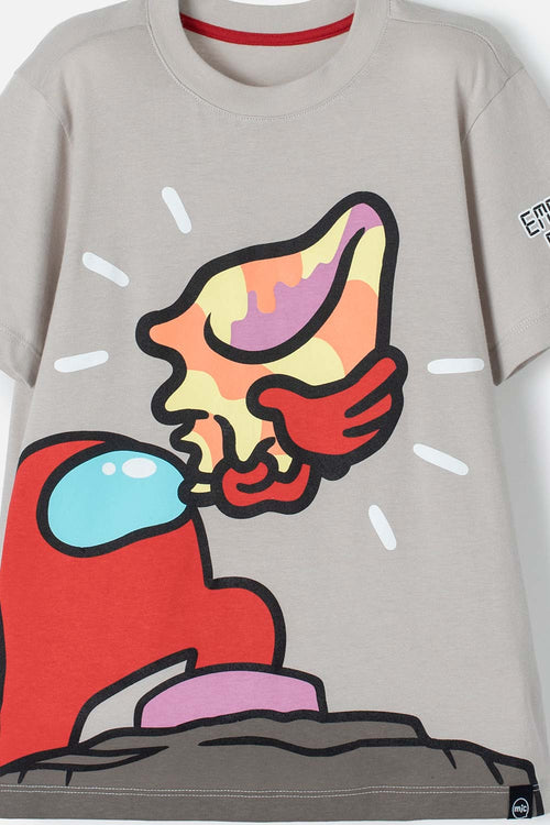 CAMISETA DE AMONG US MANGA CORTA GRIS PARA TEENS NIÑO