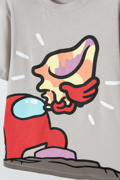 CAMISETA DE AMONG US MANGA CORTA GRIS PARA TEENS NIÑO