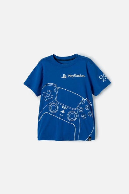 CAMISETA PLAYSTATION MANGA CORTA AZUL PARA NIÑO