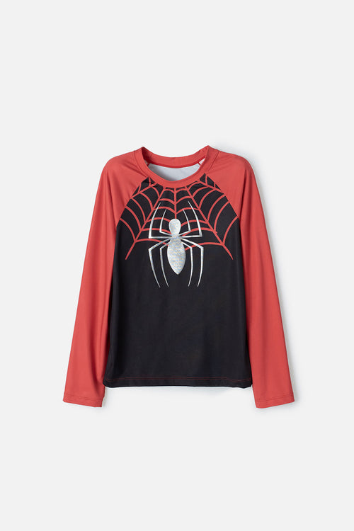 CAMISETA DE BAÑO DE SPIDER-MAN MANGA LARGA NEGRO Y ROJO PARA NIÑO