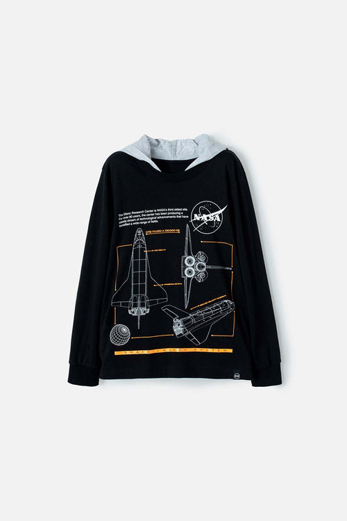 CAMISETA DE LA NASA MANGA LARGA NEGRO Y GRIS PARA NIÑO