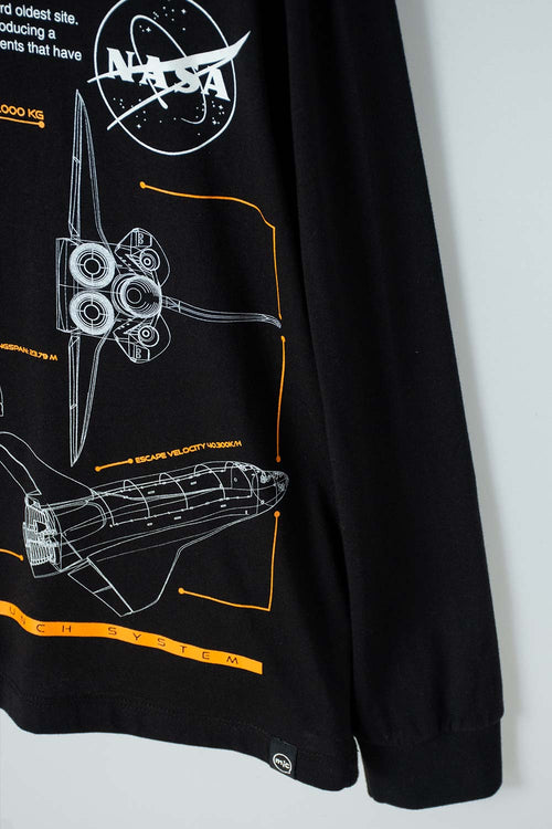 CAMISETA DE LA NASA MANGA LARGA NEGRO Y GRIS PARA NIÑO