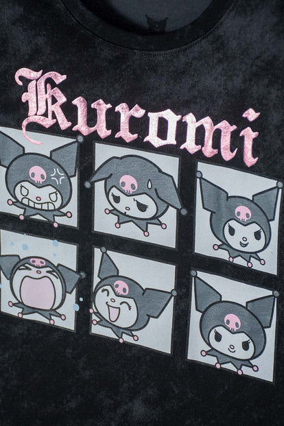 CAMISETA DE KUROMI MANGA CORTA GRIS GRAFITO PARA NIÑA