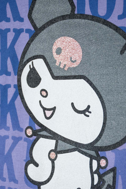 CAMISETA DE KUROMI MANGA CORTA LILA Y NEGRO PARA NIÑA