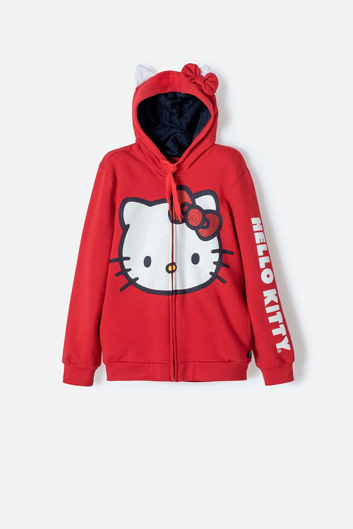BUZO DE HELLO KITTY ROJO Y AZUL CON CAPUCHA/ABIERTO PARA NIÑA