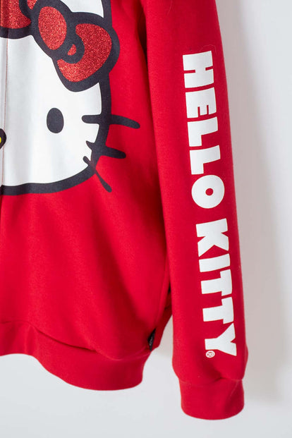 BUZO DE HELLO KITTY ROJO Y AZUL CON CAPUCHA/ABIERTO PARA NIÑA