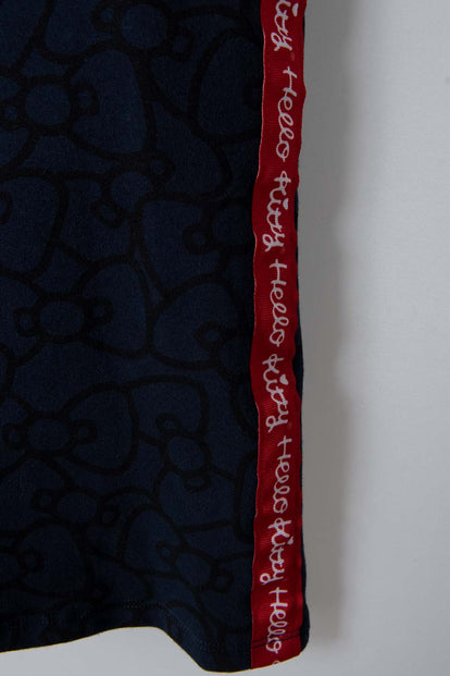 VESTIDO DE HELLO KITTY AZUL OSCURO Y ROJO CON CAPUCHA PARA NIÑA