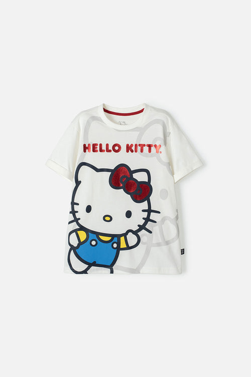 CAMISETA DE HELLO KITTY MARFIL MANGA CORTA PARA NIÑA