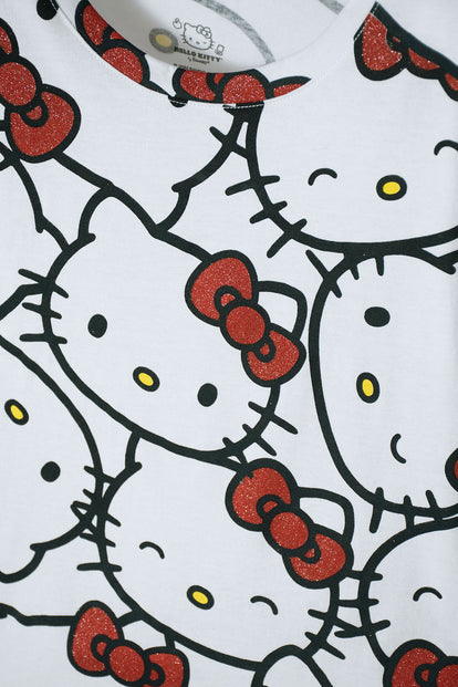 CAMISETA DE HELLO KITTY BLANCA Y ROJA MANGA CORTA PARA NIÑA