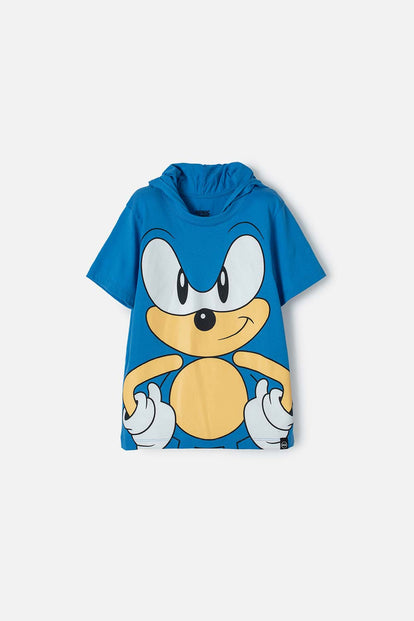 CAMISETA DE SONIC CON CAPUCHA AZUL REY PARA NIÑO