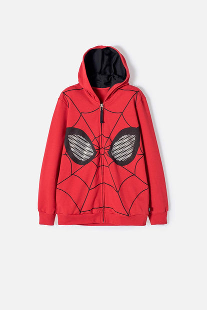 BUZO DE SPIDERMAN CERRADO ROJO Y NEGRO PARA NIÑO