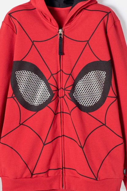 BUZO DE SPIDERMAN CERRADO ROJO Y NEGRO PARA NIÑO