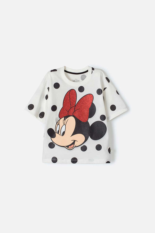CAMISETA DE MINNIE MOUSE MANGA CORTA MARFIL PARA NIÑA