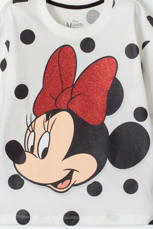 CAMISETA DE MINNIE MOUSE MANGA CORTA MARFIL PARA NIÑA