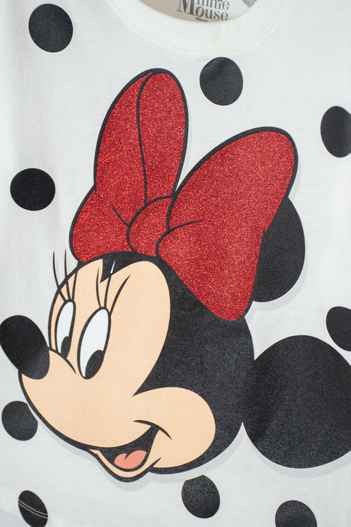CAMISETA DE MINNIE MOUSE MANGA CORTA MARFIL PARA NIÑA