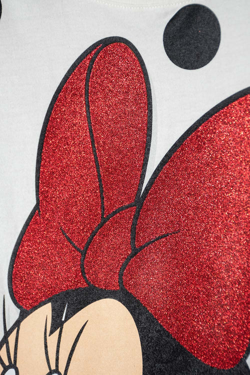CAMISETA DE MINNIE MOUSE MANGA CORTA MARFIL PARA NIÑA
