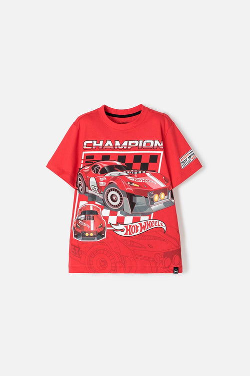 CAMISETA DE HOT WHEELS MANGA CORTA ROJA PARA NIÑO
