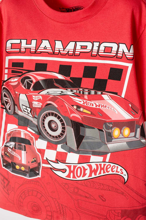 CAMISETA DE HOT WHEELS MANGA CORTA ROJA PARA NIÑO