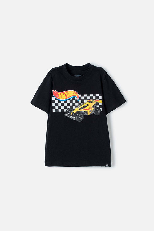 CAMISETA DE HOTWHEELS MANGA CORTA NEGRA PARA NIÑO