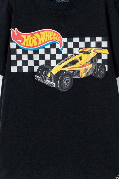  CAMISETA DE HOTWHEELS MANGA CORTA NEGRA PARA NIÑO