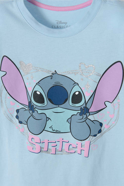 CAMISETA DE STITCH MANGA CORTA AZUL PARA NIÑA