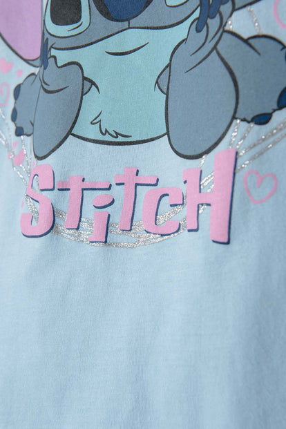 CAMISETA DE STITCH MANGA CORTA AZUL PARA NIÑA