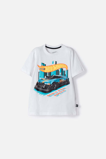 CAMISETA DE HOT WHEELS MANGA CORTA BLANCO PARA NIÑO